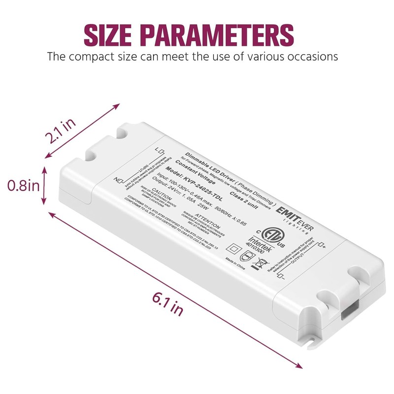 EMITEVER Triac Dimmable Driver,2 Packs 25W Power Supply,AC 120V to