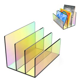 Boloyo Acrylic File Holder,1PC 3 Sections Rainbow File Organizer Mail Letter Sorter Desktop Folder Holder for Home Office School Envelope Bill Filling Paper Document