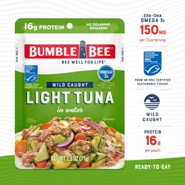 Bumble Bee Chunk Light Tuna in Water, 2.5 oz Pouches (Pack of 12) - Ready to Eat Wild Caught Skipjack Tuna Packet - 16g Protein per Serving - MSC Sustainable Seafood, Non-GMO, Gluten Free, Kosher