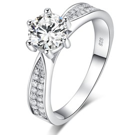 Sreema London 925 Sterling Silver Brilliant Round Cut Crystals Solitaire Promise Forever Eternity Engagement Wedding Rings for Women, Teenage Girls, Size UK (P)