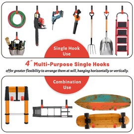 SunVFaFa Heavy Duty Garage Hooks, Heavy Duty Wall Hooks, J Garage Hooks for Hanging, Steel Wall Mount Workshop Organiser for Storage, Ladder, Tools, Garden Tools (2 Pieces, 10 cm, 22 kg)