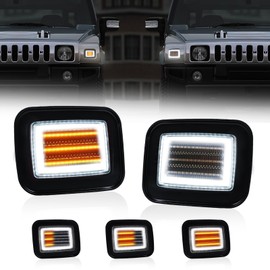 DERMOKA LED Front Turn Signal Corner Side Marker Lights for Hummer H2 2003-2009 Switchback Sequential Amber Turn Signal Lamps&White DRL Parking Lights (Smoked Black)