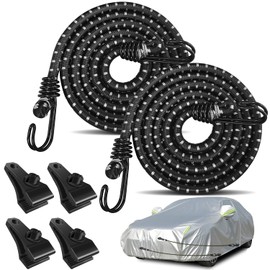 Hlogree 2PCS Car Cover Gust Straps Wind Protector,Bungee Cords Hook Clips Kit Hold Tarp Tie Down from Blowing Off in High Winds-Universal Fit for Most Cars,Sedans,SUVs,Trucks,Vans and More-Black