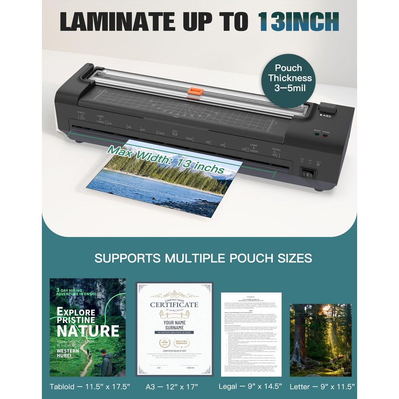 13 Inch Laminator Machine with Auto Paper Feed, Never Jam