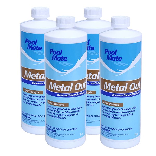 Pool Mate 1-2550-04 Metal Out Stain and Mineral Inhibitor for Swimming Pools,1-Quart, (Pack of 4)