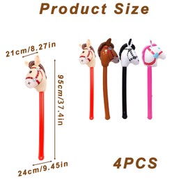 4 Pcs Hobby Horse, Inflatable Horse Toys, Inflatable Horsehead Stick Balloons Pony Stick, Easy to Inflate for Prop Themed Birthday Parties, Outdoor Games, Party Games, and Decorations (4 Colour)