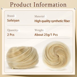 SOFEIYAN 2PCS Mini Claw Clip in Hair Bun Messy Cat Ears Hair Bun Extension Synthetic Donut Wig Accessory Updo Space Bun Hair Pieces for Women Girls, Dark Blonde to Platinum Blonde
