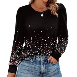 Alaroo Black Shirts Casual Flower Tops Womens Fall Fashion 2025 Basic Crewneck Sweatshirts Boho Clothes Trendy Print 9 M