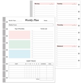 (2-Pack) 9 Disc Weekly Planner Refills - Classic Size 106 Sheets/212 Pages Colorful Weekly Planner for Happy Planners Insert, 100 gsm White Paper, Lasts 2 Year, Undated, 7" x 9.25"