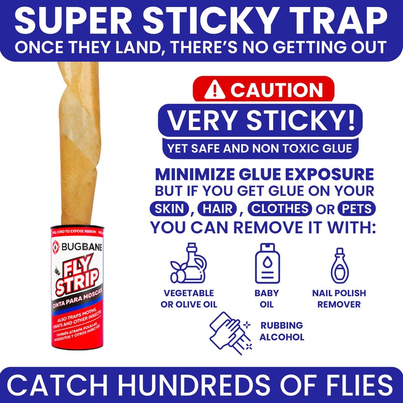 Fly Strips Indoor Sticky Hanging 24pk with Pins. Non Toxic