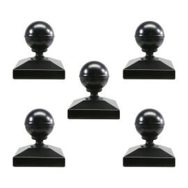 Plum Fittings 3" x 3" Square Black Aluminum Ball Post Cap for Aluminum Fence Posts | Black Post Caps (5 Pack)