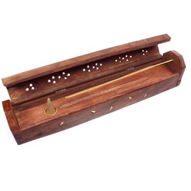 Luxflair Beautiful handmade from sheesham-wood box for incense sticks and cones, with brass ornaments, storage box, smoker box, coffin box