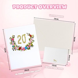 20th Anniversary Pop Up Card, Birthday Card, 20th Wedding Anniversary Card, Flower Pop Up Greeting Cards, 3D Pop Up Card Birthday Greeting Card for Women Moms Wife Men Friends