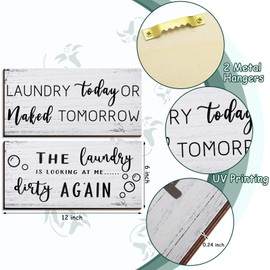 2 Pieces Laundry Room Decor Sign Rustic Farmhouse Laundry Signs Wall Decorations Funny Laundry Room Signs Laundry Room Decoration for Home Laundry Room Bathroom Wall Decor, 12 x 6 Inch (White)