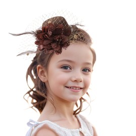 Zinniday Mini Tea Party Hat - 1920s 50s Brown 2025 Kentucky Hats with Clip Elegant Victoria Feather Derby Fascinators Girl Small Pillbox Cap with Flower and Veil for Women Lady Girls Church Dress Up