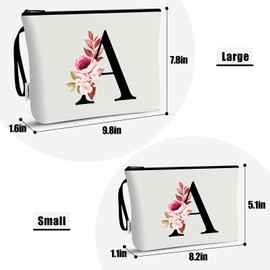 Vavabox 2 Pcs Makeup Bag, A-Z Initial Travel Toiletry Bag, Birthday Gifts for Women, Bridesmaid Gift for Wedding (K, White)
