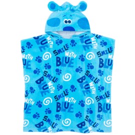 Blue's Clues And You Kids Towel Poncho in Blue | Blue the Puppy Cartoon Bath Towel with 3D Ears For Boys & Girls | Swimming Swimwear Beach Graphic Changing Robe | Cosy Gift for Children