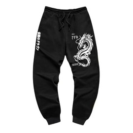 COZYEASE Men's Jogger Sweatpants Drawstring Waist Gym Workout Athletic Jogger Pants with Pockets Black with White X-Large