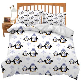 Penguin Bedding Set Cartoon Penguin Animal Theme Comforter Set Covers for Kids Teens Women Penguins Duvet Cover Bedroom Decor Soft King Size Quilt Cover with 2 Pillowcases