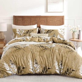 DJY 3-Piece Double Size Duvet Cover Set - Reversible Lightweight Botanical Bedding Set, Brown Floral Botanical Pattern with Hidden Zipper (Brown, 200x200cm)