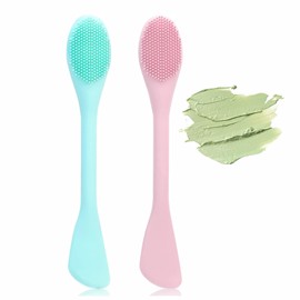 Pore Scrubber, Double-End Silicone Face Mask Brush Silicone Face Scrubber, 2Pcs Soft Mask Applicator Tool for Facial Mud,Facial Cleansing Brushes for Makeup Skincare Removal,Pink and Green