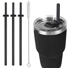 Straws for YETI Rambler Yeti Accessories Reusable Silicone Straws Replacement for Yeti 30/20 oz Cup Tumbler Magslider Lid Food Grade & BPA Free 3-Pack with Straw Cleaning Brush(Black)