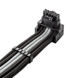 CableMod E-Series Pro ModFlex Sleeved 12V-2x6 12VHPWR 90° StealthSense PCIe Cable for EVGA G/G+ / P/P+ / T - Variant A (Black + Silver, 16-pin to Triple 8-pin, 60cm)