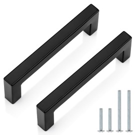 Probrico 4 Inch(102mm) Hole Center Cabinet Handles for Kitchen/Bedroom/Bathroom Indoor 30 Pack, Square Tube Dresser Drawer Handles in Black, Modern Stainless Steel Cabinet Pulls