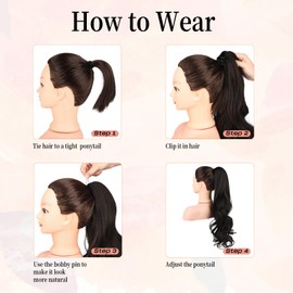 JWLFLOWXISS Ponytail Extension, 24 Inch Long Curly Wavy Pony Tails Hair Extension Invisible Claw Clip in Ponytail Hair Extensions Synthetic Hairpieces for Women Daily Wear