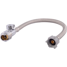 SharkBite Max 16 Inch Stainless Steel Braided Toilet Connector with 1/2 Inch Straight Stop Valve, 7/8 Inch Ballcock Connection, PEX Pipe, Copper, CPVC, PE-RT, HDPE, UR24686