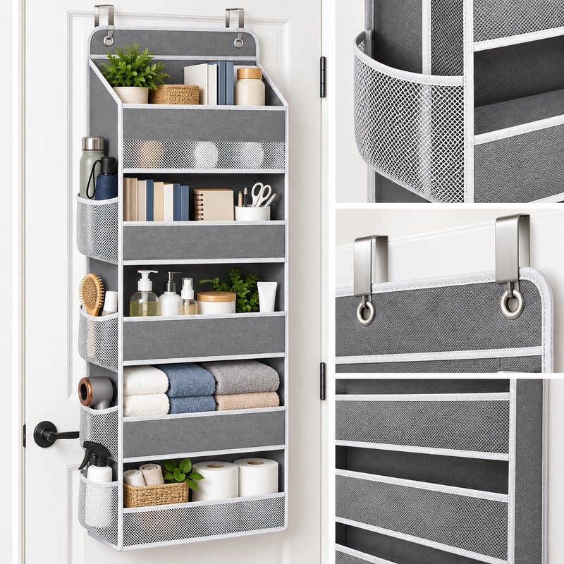 Hanging Storage Organizer for Behind-Door Use – Anti-Tilt Multi-Pocket Shelf
