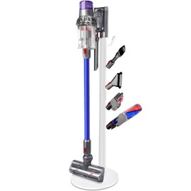 XIGOO Freestanding Vacuum Stand Holder Compatible with V15 Detect, V11 V10 V8 V7 V6 Cordless Vacuum Cleaners, Floor Docking Station Metal Organizer Bracket with 5 Hooks, White