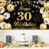 30th Birthday Banner Black Gold Birthday Banner for Men Women