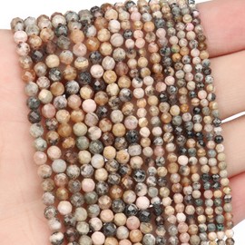 Song Xi 90pcs 4mm Natural Black Stripe Rhodochrosite Gemstone Beads Faceted Round Loose Stone Beads for Jewelry Making