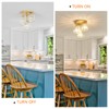 PAUFUL Modern Semi Flush Mount Ceiling Light,3-Light Golden Crystal Close