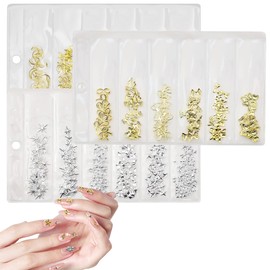 Nail Parts, Nail Art Decoration Accessories, Nail Design Kit, DIY Nail Accessories, Craft Materials, Star, Moon, 4 Point, Silver, Gold, 3D Decoration Parts Set, Perfect for Creative Nail Art and DIY