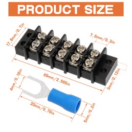 JAMHER 5 Circuits 5 Positions Terminal Block 20-30A 200-450V Dual Row Screw Terminals Strip with 50 PCS Heat Shrink Wire Fork Connectors(Pack of 5pcs)