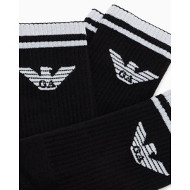 Emporio Armani Intimates Men's 3 Pack Eagle Crew Socks, Black/Black/Black, One Size