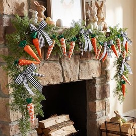 Guirnalda de chimenea de Pascua de 6 pies, decoración de tela de zanahoria rústica con acabado de granja, guirnalda decorativa para pared, escaleras, puerta delantera, hogar, interior