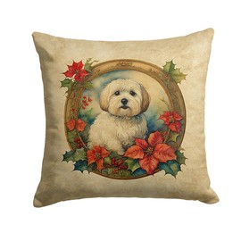 Caroline's Treasures DAC2351PW1414 Coton De Tulear Christmas Flowers Throw Pillow Machine Washable, Indoor Outdoor Decorative Pillow for Couch, Bed or Patio, 14Hx14W