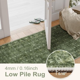 Hedlive - Alfombra de camino lavable verde clásico, ultrafina de 2 x 6 pulgadas, para pasillos, corredores antideslizantes para recámara, entrada, alfombra suave para baño, zona de alto tráfico (2 x 6