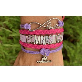 Gymnastics Bracelet, Gymnastics Jewelry, Pink Purple Infinity Love Charm Bracelet - Gift For Gymnasts