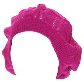 Women's Thin Light Baggy Knit Crochet Slouchy Fashionable Beret Hat Fuchsia