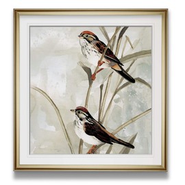 Renditions Gallery Neutral Spring II Birds Art Framed Scenic Pictures Landscape Painting Giclee Canvas Prints Animal Wall Decor, 24 x 24, Gold