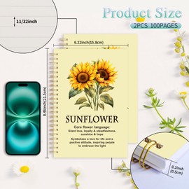 2 Pcs Spiral Journal Notebook for Women Men with 100 Pages, A5 College Ruled Hardcover Notebook for Office School Home,Twin-Wire Binding Notebook for Work and Study Flower Series Notebook Sunflower