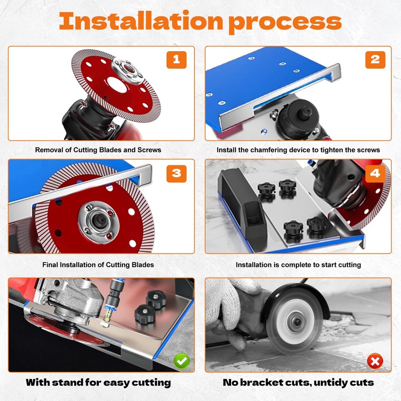 45° Tile Chamfering Tool with 4Pcs Diamond Saw Blades, Angle
