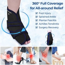 KingPavonini Ankle Foot Ice Pack Wrap for Sprained Ankle and Surgery Recovery, Reusable Gel Ice Packs for Feet Injuries, Plantar Fasciitis, Achilles Tendonitis, Hot/Cold Therapy (1 Wrap+4 Gel Packs)