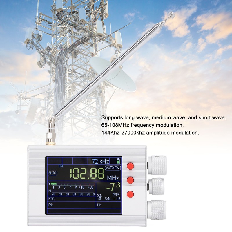 Full Band Radio Receiver 2in LCD Display 144‑27000Khz 65Mhz‑108Mhz Shortwave