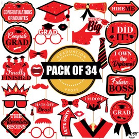 KatchOn, Graduation Photo Booth Props 2025 - Big, Pack of 34 | Red and Black Photo Props 2025, Graduation Decorations 2025 Photo Booth Props | Grad Props for Photoshoot 2025