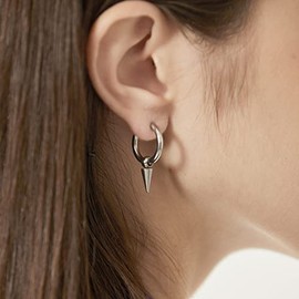 Hypoallergenic Stainless Steel 12mm Hoop Earrings with Punk 3D Cone Drop Earrings